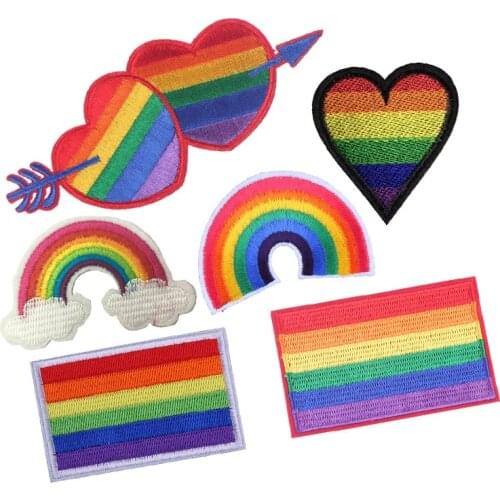 Colorful Embroidery Patches for Clothing Love Gay Rainbow Heart Clothing Decoration Accessories LGBT Flag Iron Heat Transfer