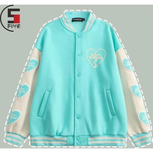 Hip Hop Love Embroidery Patchwork Baseball Jacket Mens Harajuku Streetwear Casual Loose Jackets Winter Keep Warm Couple Jackets