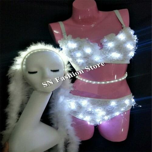 LZ31 Disco dj singer wears led costumes led bra sexy dance luminous clothes women dresses bar singer ds glowing Headdress party
