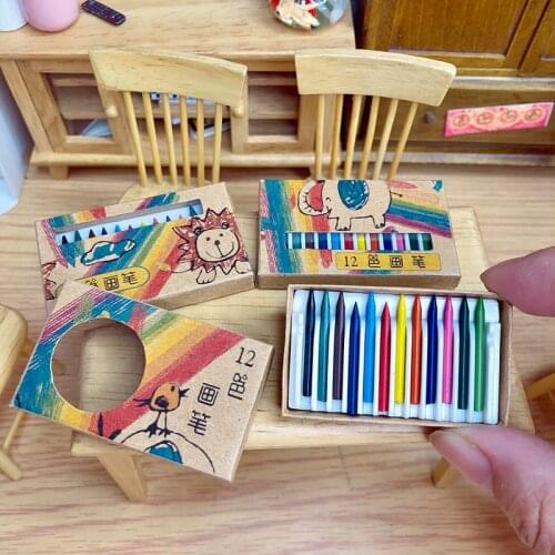 1 Set 12colours Mini Dollhouse Miniature Crayon Doll House Accessories for 1:6 or 1:12 dollhouse dolls house decoration
