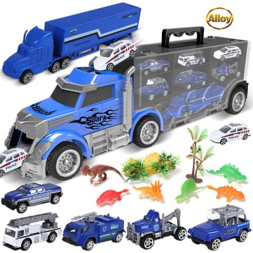 City Technical Diecast Container Transport Truck Model Engineering Fire Police Super Racing Car dinosaur Toys For Children Gifts