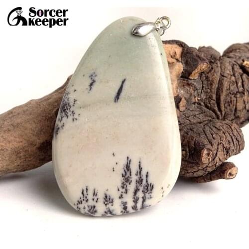 Fashion Women Man Necklace Green Natural Dendrite Moss Agates Stone Slide Healing Crystals Pendants for Jewelry Making QS928