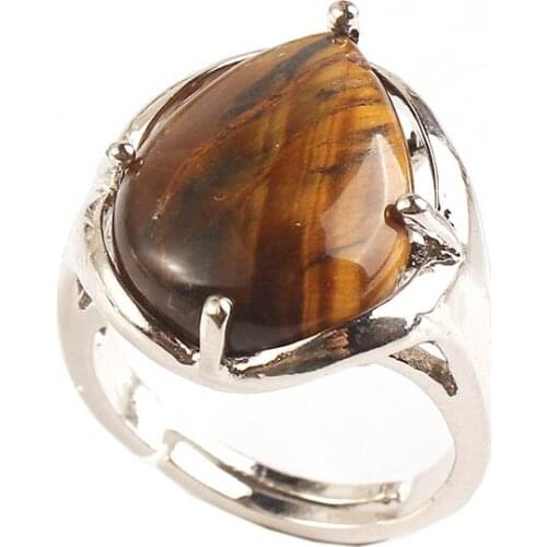 Trendy-beads Popular Silver Plated Resizable Natural Tiger Eye Stone Water Drop Ring For Men Jewelry
