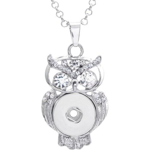 Trendy Rhinestone Owl pendant snap necklace 60cm keychain fit 18MM snap buttons Fashion jewelry DIY accessories XL0014