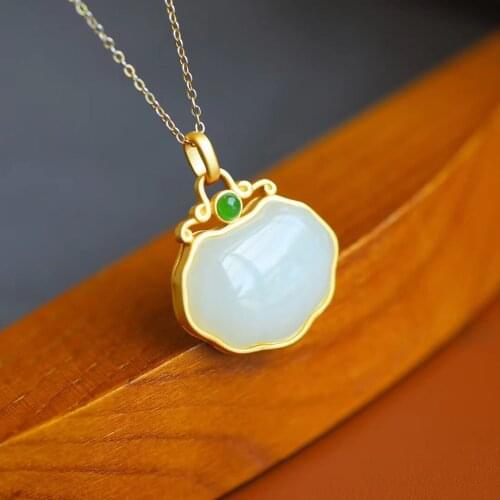 Natural Hetian Jade White Jade Ruyi Pendant Lucky S925 Sterling Silver Inlaid Gift Retro Ornament