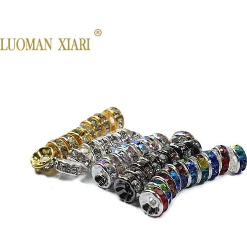 Wholesale 2 Packs 4/5/6/8 MM Wheels Spacers Beads Plated Golden Silverly AB Rhinestone Beads For Jewelry Making DIY 50Pcs/ Pack