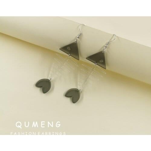 QUMENG 2021 Design Unique Fashion Long Transparent Fish Bone Acrylic Pendant Earrings Personality Girl Daily Jewelry Accessories