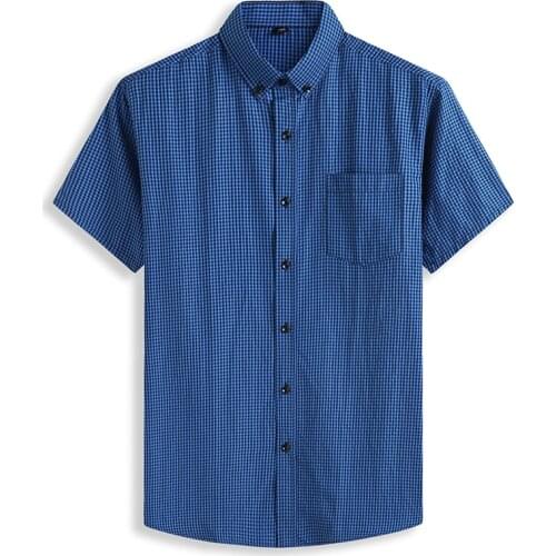 10XL 8XL 7XL Plus Size Mens Short Sleeve Shirts Summer Thin Classic Plaid Business Casual Loose Brand Shirt Blue Green Red