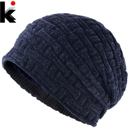 Winter Beanie Men Hat Knitted Velvet skullies Cap Mens Warm Knitting Hats Double Layert thicker Bonnet Beanies For Men Gorro