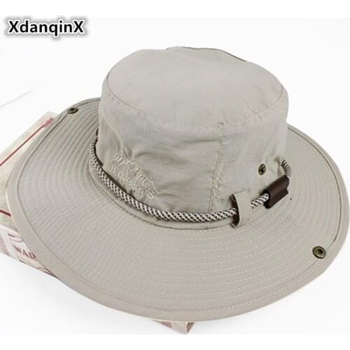 XdanqinX New Summer Breathable Bucket Hat For Men Western Style Adjustable Size Adult Mens Wind Rope Fixed Mesh Beach Hats