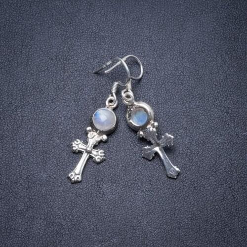 Natural Rainbow Moonstone Handmade Unique 925 Sterling Silver Earrings 1.5" Y3027