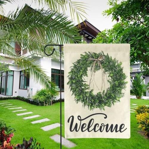 Spring Summer Burlap Welcome Boxwood Wreath Small Garden Flag Vertical Double Sided Farmhouse Garden Decoration