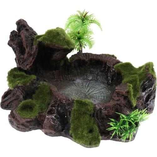 Vintage Moss Reptile Food And Water Bowl For Pet Aquarium Ornament Terrarium Dish Plate Lizards Tortoises Or Small Reptiles