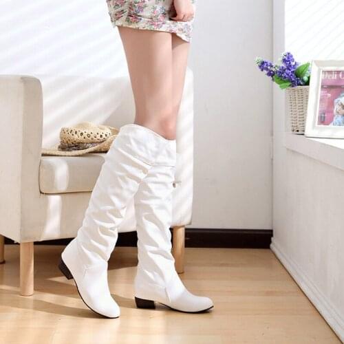 Fashion Women Shoes 2020 Spring Boots Botas Female Stretch PU Leather Boots Shoes Woman Black White Roma Knee-Length Boots