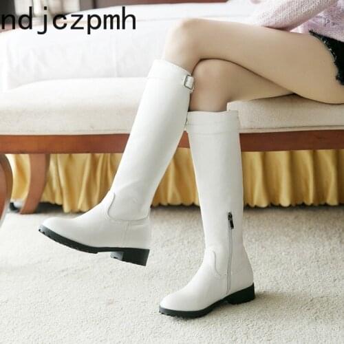 Womens Boots The New winter fashion Round head Low-heeled High tube Womens shoes plus size 33-50 Heel Height 5cm black White
