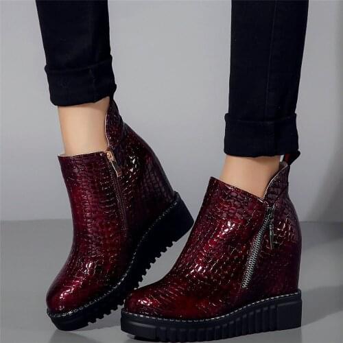 High Top Fashion Sneakers Women Genuine Leather Wedges High Heel Ankle Boots Female Round Toe Platform Oxfords Shoe Casual Shoes