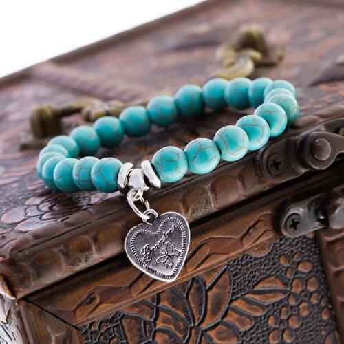 12PC/Lot Boho Turquoises Bracelets Gifts For Women Family Grandma Butterfly Heart Charms Grandmother Bracelets & Bangles Jewelry