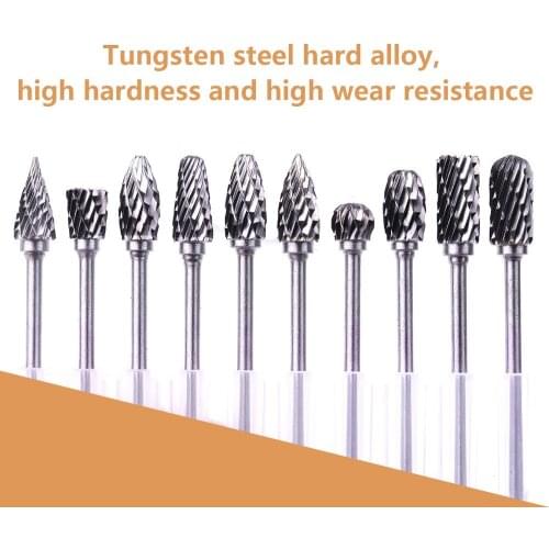 10Pcs 3/32"/2.35mm Shank Diameter Tungsten Carbide Cutter CNC Rotary Burrs Set Hardness to HRC70 for Woodworking Drilling Tool