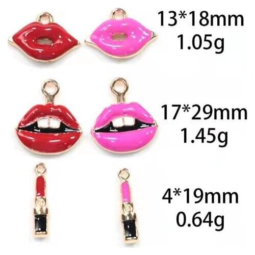 10pcs Lips Lipstick Enamel Alloy Jewelry Accessories Rubber Band Earrings Pendant Perforated Pendants Korean Hot Style Wholesale
