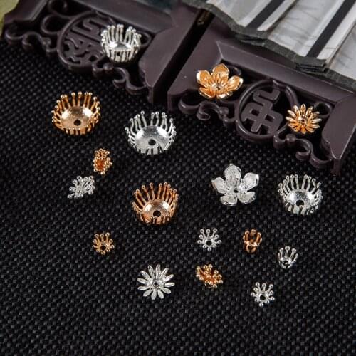 10Pcs Metal Beads Flower Caps Gold Silver Plated Spacer Beads Bracelets Handmade For DIY Jewelry Components Making Accessories