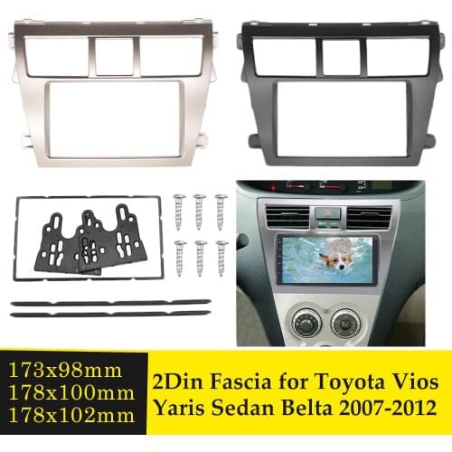 2Din Car Stereo Frame Fascia for Toyota Vios 2007-2012 Belta 2005-2008 Yaris Sedan 2006+ Dashboard Cover Refitting Trim Bezel