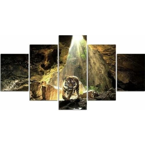 5 Pcs Powerful Animal Tiger Canvas Pictures Print Wall Art Canvas Paintings Wall Decorations for Living Room Unframe