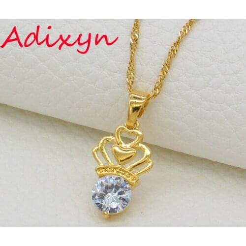 Adixyn Crown Pendant Necklaces for Women/Girls Gold Color Cubic Zirconia Jewelry Gifts for Mom Girlfriend Sister Daughter Gifts