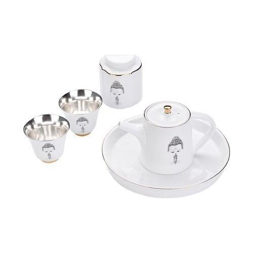 White Porcelain Ask Buddha Tea set Bubble Teapot Tray Teacup Silver Plating Inside Home Kung Fu Black Tea Da Hong Pao Teaware