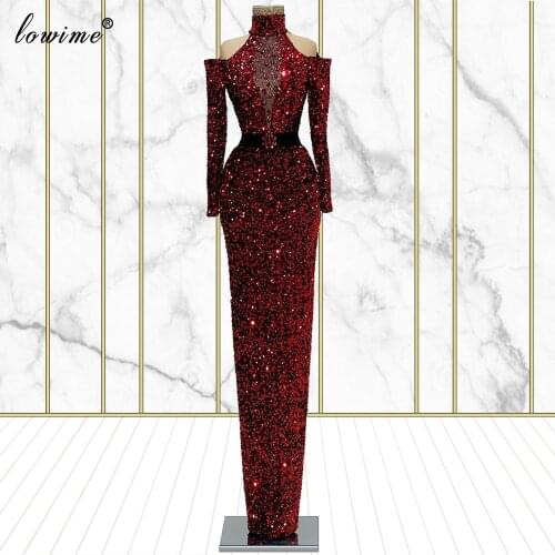 Floor Length Burgundy Evening Dresses Long Sleeves Vintage Evening Gowns For Women Sparkly Crystals Prom Dresses Party Dresses