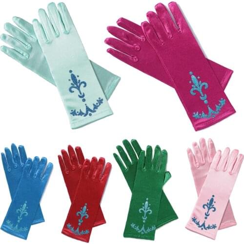 Girls Solid Color Gloves Princess Dress Accessories Kids Snowflake Print Mittens Children Christmas Party Supplies Child Gift