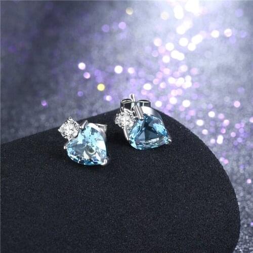Garilina Fashion Jewelry Silver Color Heart Blue Austrian Crystal Clip Earrings For Women Party Wedding Gift AE2254