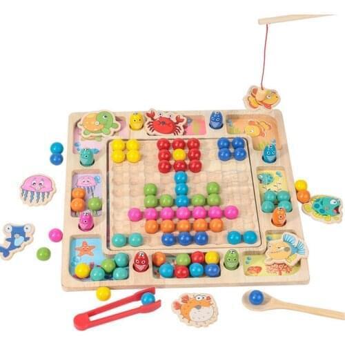 Wooden Beads Game Montessori Educational Early Learn Children Clip Ball Puzzle Fishing Board Game Toys Kids For Children Gifts