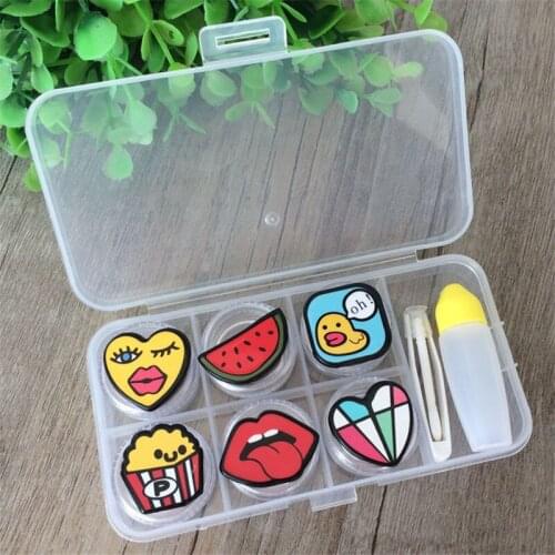 Imixlot Personality Creative Funny Cartoon Heart/Watermelon/Lip/Duck Pattern Container Box Transparent Contact Lens Case