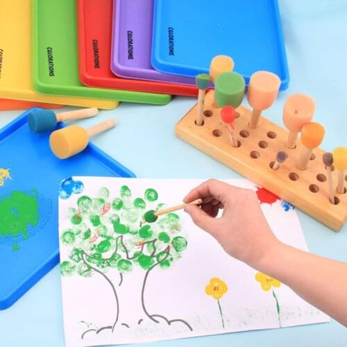 Paint Brush Wooden Handle Seal Sponge Brush Childrens Painting Tool Graffiti Kids DIY Doodle Drawing Toys 4pcs/set