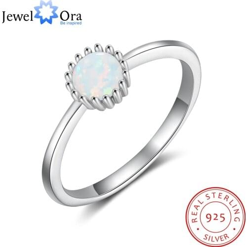925 Sterling Silver Flower Rings with Created White Fire Opal Stone Romantic Women Finger Rings Engagement Wedding Jewelry