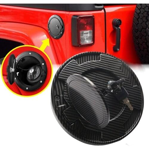 Carbon Fiber Fuel Gas Tank Cap Lock Cover with Keys for Jeep Wrangler JK 2007-2014 2015 2016 2017 2018