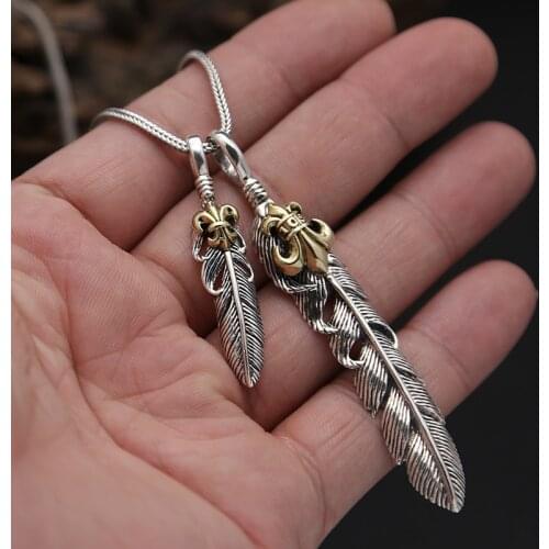 S925 Sterling Silver Takahashi Goro Retro Thai Silver Personalized Feather Chain Pendant Men And Women