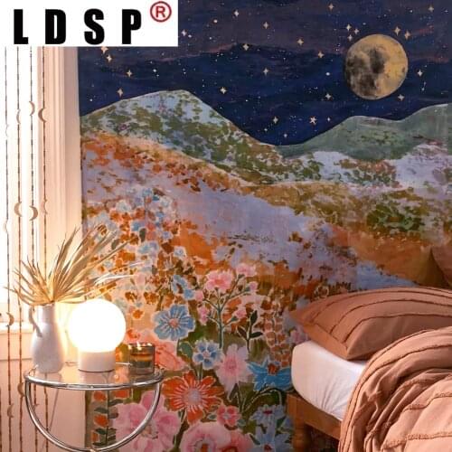 LDSP Moon Star Flower Landscape Tapestry Wall Hanging Rug Background Cloth Beach Mat Blanket Art Bedroom Dorm Home Decor