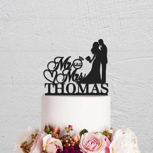 Mr And Mrs Wedding Cake Topper,Kissing Couple with Bride And Groom Cake Topper,Custom Acrylic wooden Personalized Cake Topper