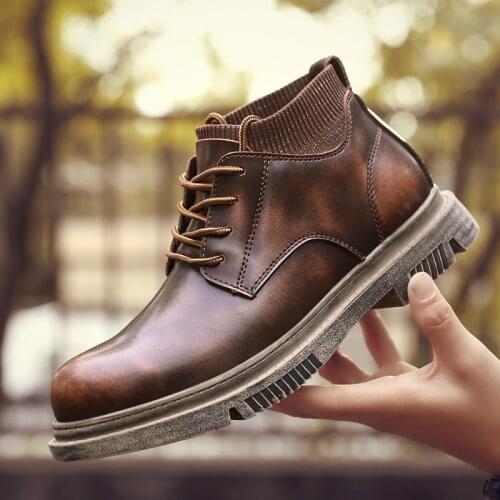 High Quality Genuine Leather Men Shoes Winter Casual Ankle Boots Outdoor Snow Boots Lace-Up Classic Shoes 2020 New