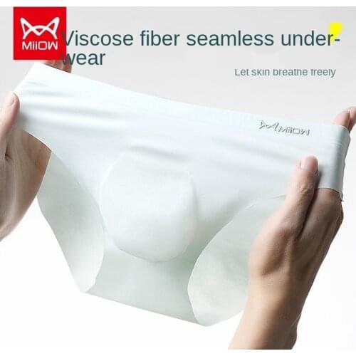 Miow Mens Triangle Underpants Ice Thin Breathable Traceless One Piece Triangle Underpants Youth Sexy Shorts