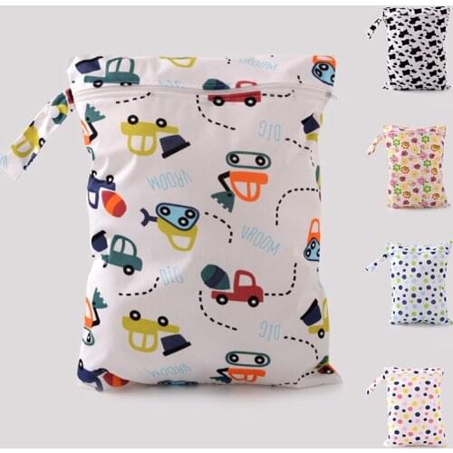 New Waterproof Baby Diaper Bag Reusable Printed Travel Wet Diaper Organizer with Zipper Single Layer Nappy Bags Baby Diaper Bags