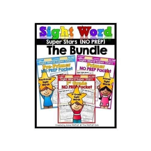 Pre-Primer ot 3rd Grade 5 set of Sight Word Super Stars NO PREP (The BUNDLE) learning English PDF File
