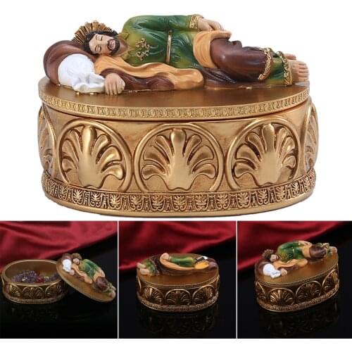 Religious Jewelry Storage Box Sleeping St Joseph Statue Resin Decorative Figurine Home Decor for Office Car Desktop C1