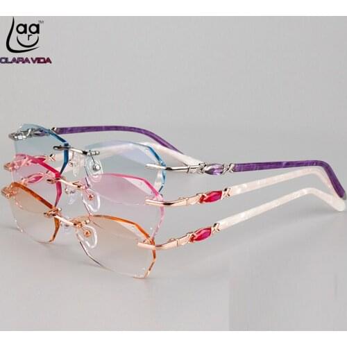 Luxury PRIVATE Custom Manual Pure Titanium Frame Diamond Cut High-elastic Tinted Lenses Ladies Prescription Glasses Photochromic