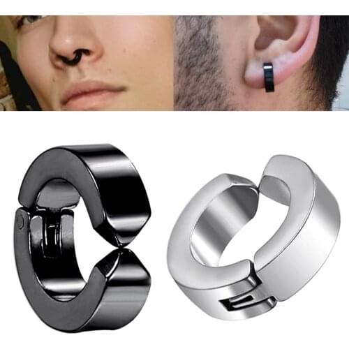 2Pcs Black Stainless Steel Ear Cuff Clip Earrings for Men Women Non Piercing Nose Ring Hoop Golden Fake Earrings Helix Jewelry