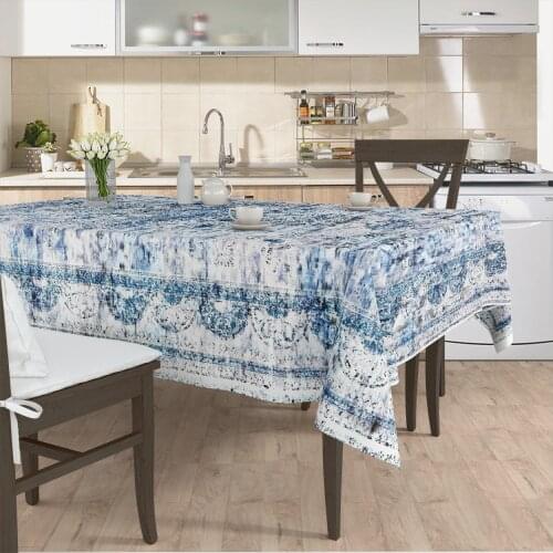 Table cloth living room kitchen cover grey blue ethnic shape patterned micro fabric cover with runner pattern Free Shipping