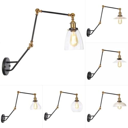 Modern simple retro personality glass lampshade three section adjustment long arm long tube dining room wall lamp