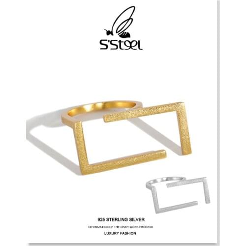 SSTEEL Geometric Ring 925 Sterling Silver Gift For Women Designer Minimalist Trendy Opening Ring Anillo Plata 925 Mujer Jewelry