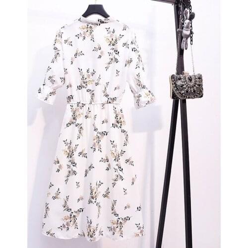 Tunics Yellow Summer Light Dress 2021 Vintage Floral Fashion Elegant Midi Korean Plus Size Womens Dresses Loose Casual Chiffon